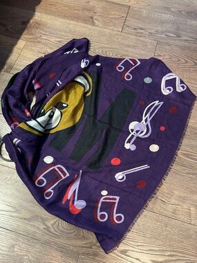 Purple Musical Note Scarf with Bear Graphic